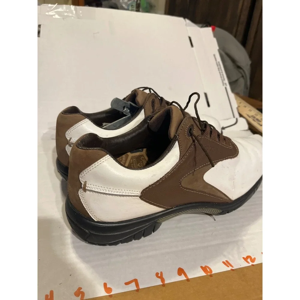 FootJoy Mens 54239 Golf Shoes White Brown Leather‎ Spiked Athletic Size 12 M